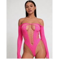 Love In Leather LIN009 Rhinestone Bodysuit One Size - Pink Love In Leather LIN009 Rhinestone Bodysuit One Size - Pink